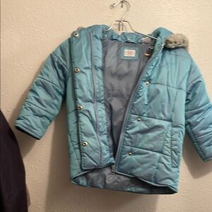 Talbots Blue Puffer Jacket with Quilted Design and Hood